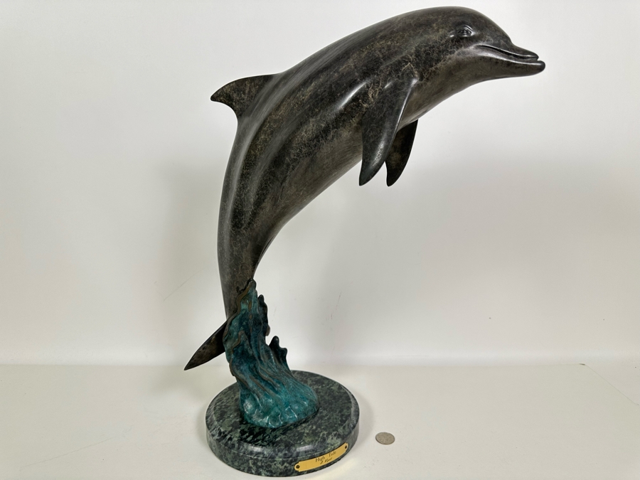 J. Wyatt Limited Edition Dolphin Bronze Titled 'High Tide' With Marble Base Dated 1998 Numbered 59 Of 950 19.5H [Photo 16]