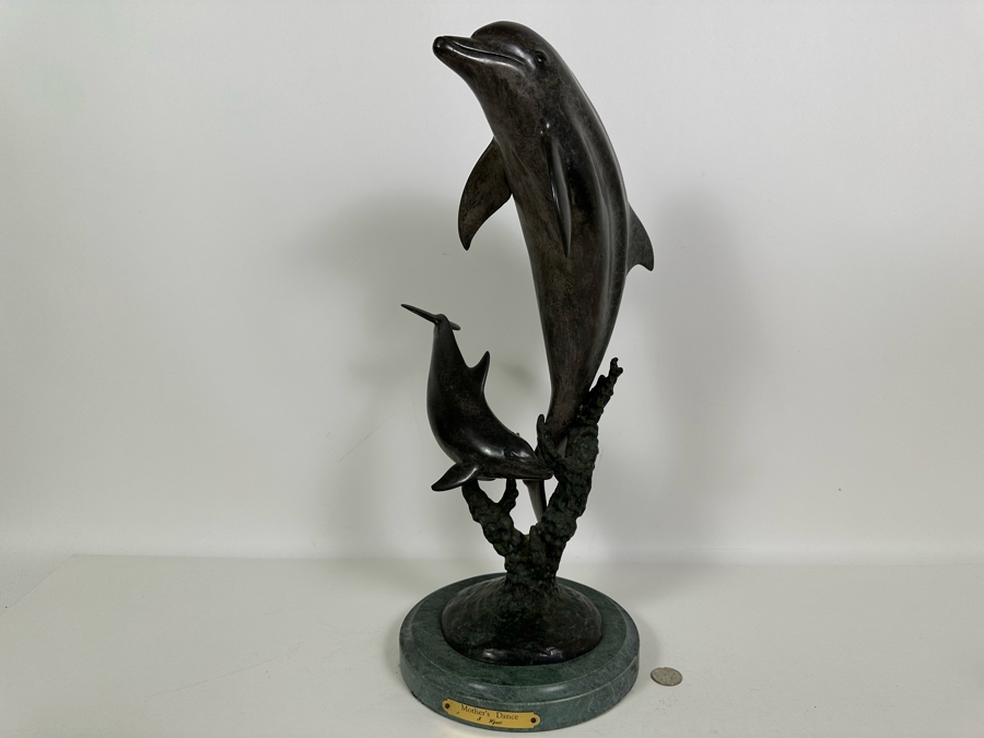 J. Wyatt Limited Edition Dolphin Bronze Titled 'Mother's Dance' With Marble Base Dated 2000 Numbered 407 Of 950 20H [Photo 9]