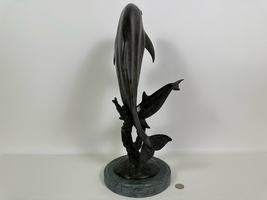 J. Wyatt Limited Edition Dolphin Bronze Titled 'Mother's Dance' With Marble Base Dated 2000 Numbered 407 Of 950 20H [Photo 11]