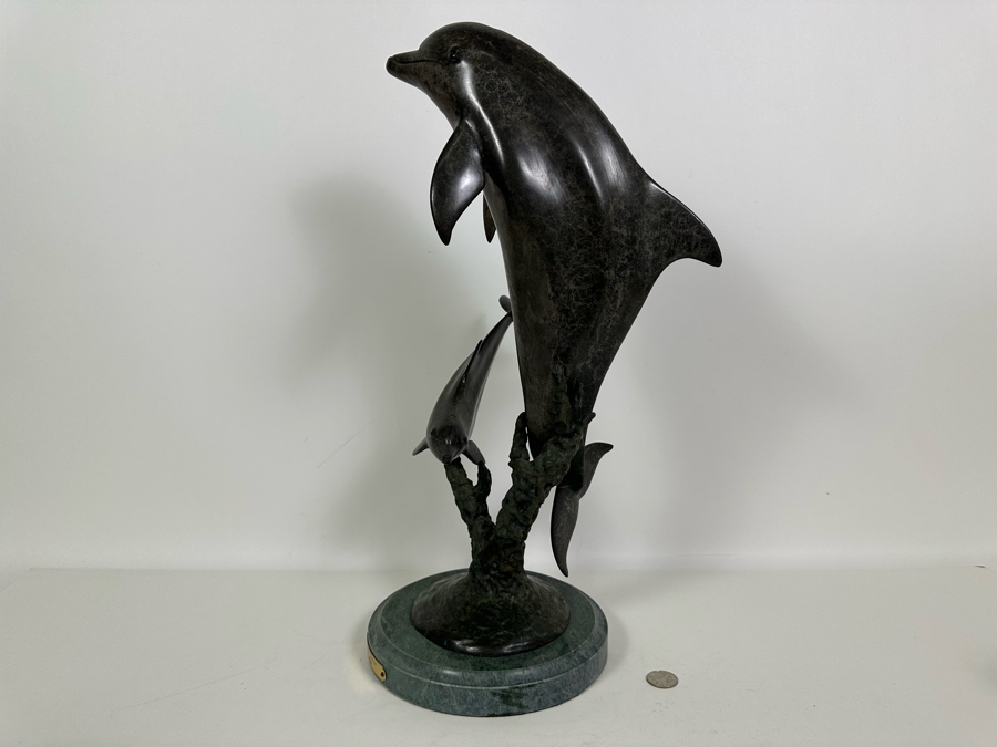 J. Wyatt Limited Edition Dolphin Bronze Titled 'Mother's Dance' With Marble Base Dated 2000 Numbered 407 Of 950 20H [Photo 10]
