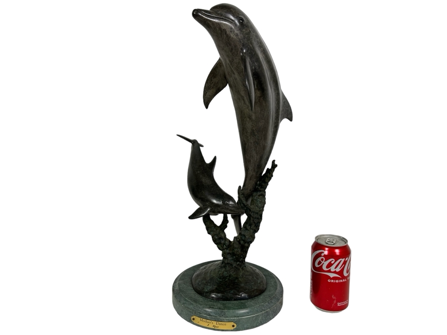 J. Wyatt Limited Edition Dolphin Bronze Titled 'Mother's Dance' With Marble Base Dated 2000 Numbered 407 Of 950 20H