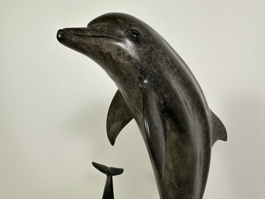 J. Wyatt Limited Edition Dolphin Bronze Titled 'Mother's Dance' With Marble Base Dated 2000 Numbered 407 Of 950 20H [Photo 7]