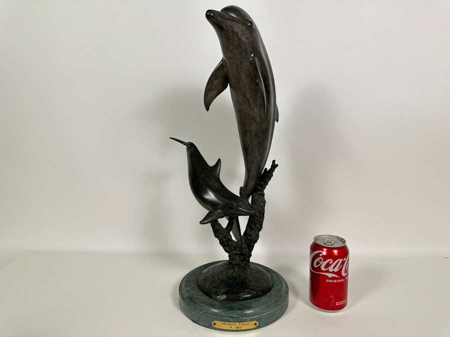 J. Wyatt Limited Edition Dolphin Bronze Titled 'Mother's Dance' With Marble Base Dated 2000 Numbered 407 Of 950 20H [Photo 2]