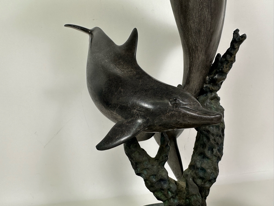 J. Wyatt Limited Edition Dolphin Bronze Titled 'Mother's Dance' With Marble Base Dated 2000 Numbered 407 Of 950 20H [Photo 6]