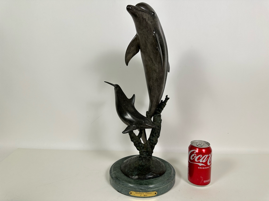 J. Wyatt Limited Edition Dolphin Bronze Titled 'Mother's Dance' With Marble Base Dated 2000 Numbered 407 Of 950 20H [Photo 3]