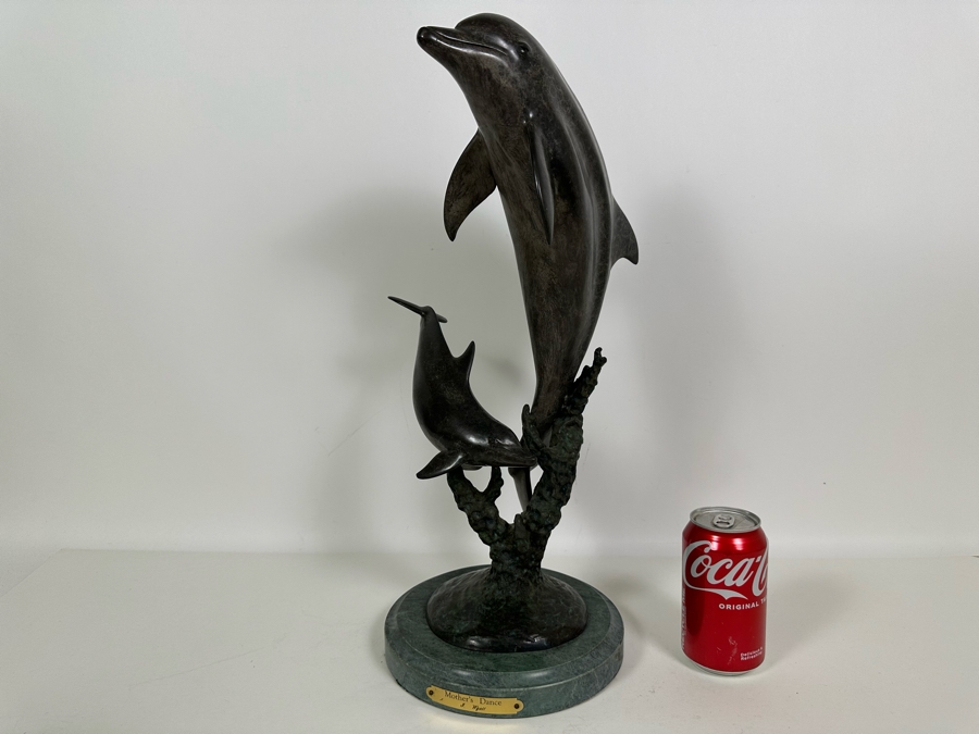 J. Wyatt Limited Edition Dolphin Bronze Titled 'Mother's Dance' With Marble Base Dated 2000 Numbered 407 Of 950 20H [Photo 4]