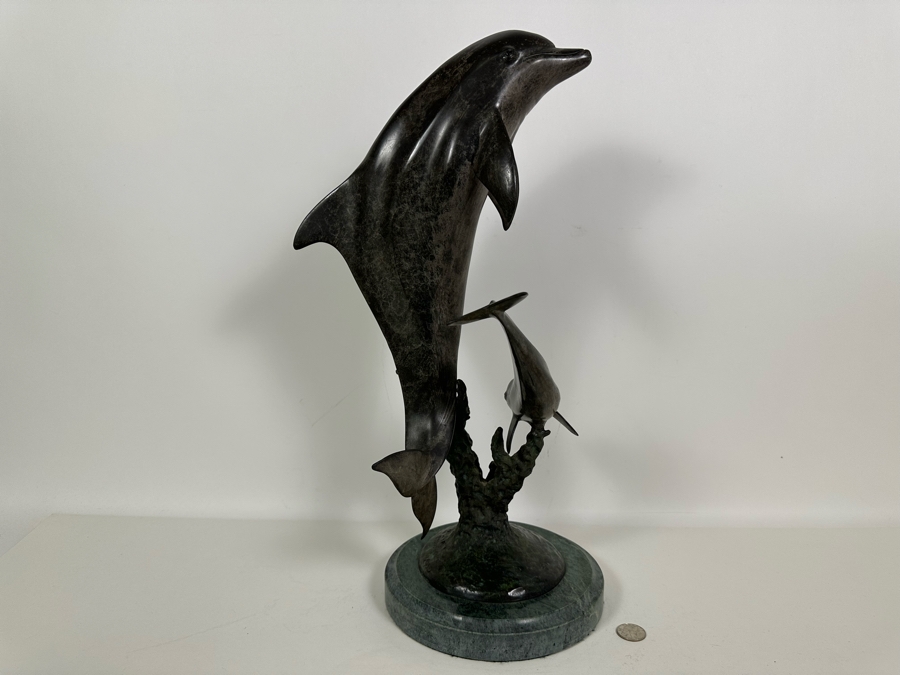 J. Wyatt Limited Edition Dolphin Bronze Titled 'Mother's Dance' With Marble Base Dated 2000 Numbered 407 Of 950 20H [Photo 15]