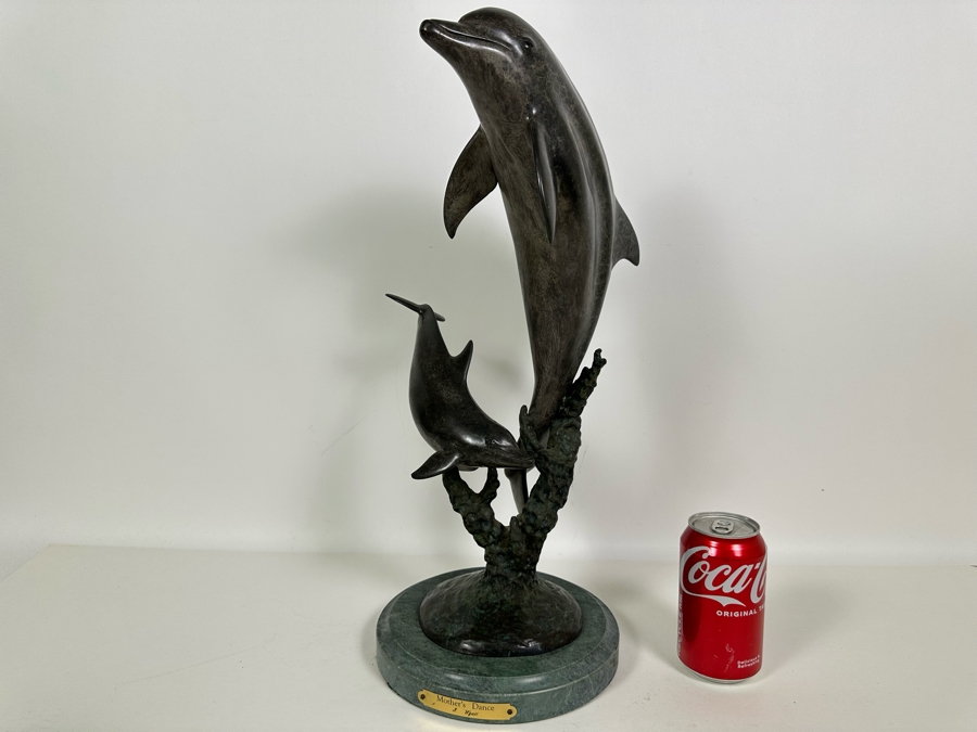 J. Wyatt Limited Edition Dolphin Bronze Titled 'Mother's Dance' With Marble Base Dated 2000 Numbered 407 Of 950 20H [Photo 5]