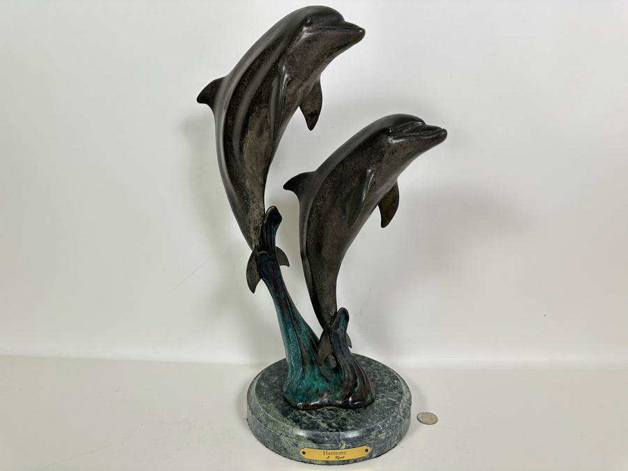 J. Wyatt Limited Edition Dolphin Bronze Titled 'Harmony' With Marble Base Dated 1999 Numbered 523 Of 950 18.5H [Photo 4]