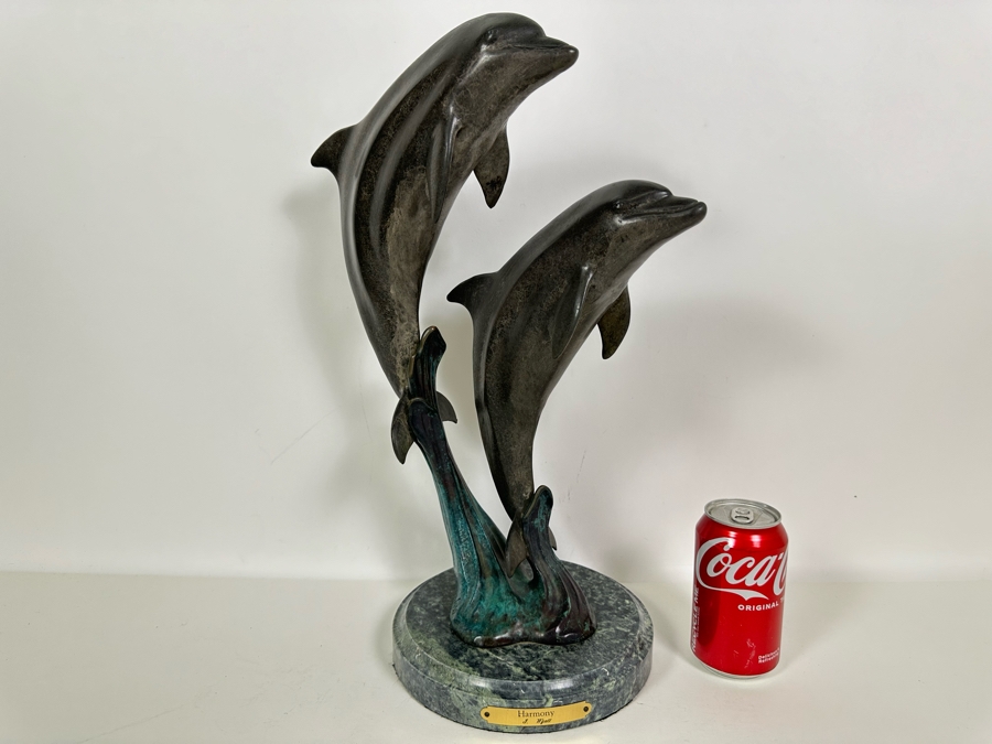 J. Wyatt Limited Edition Dolphin Bronze Titled 'Harmony' With Marble Base Dated 1999 Numbered 523 Of 950 18.5H [Photo 2]