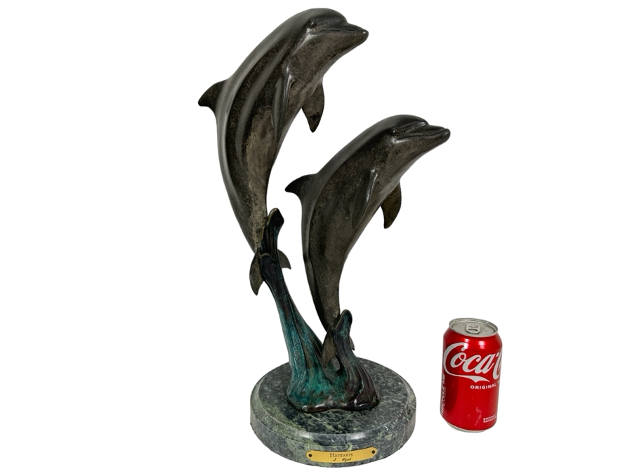 J. Wyatt Limited Edition Dolphin Bronze Titled 'Harmony' With Marble Base Dated 1999 Numbered 523 Of 950 18.5H