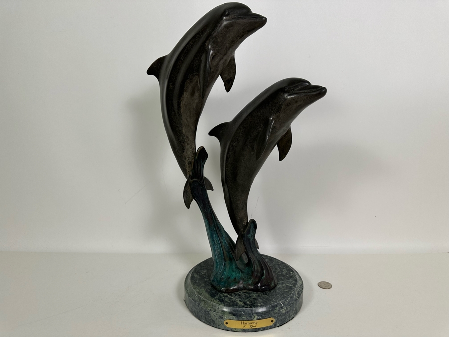 J. Wyatt Limited Edition Dolphin Bronze Titled 'Harmony' With Marble Base Dated 1999 Numbered 523 Of 950 18.5H [Photo 16]
