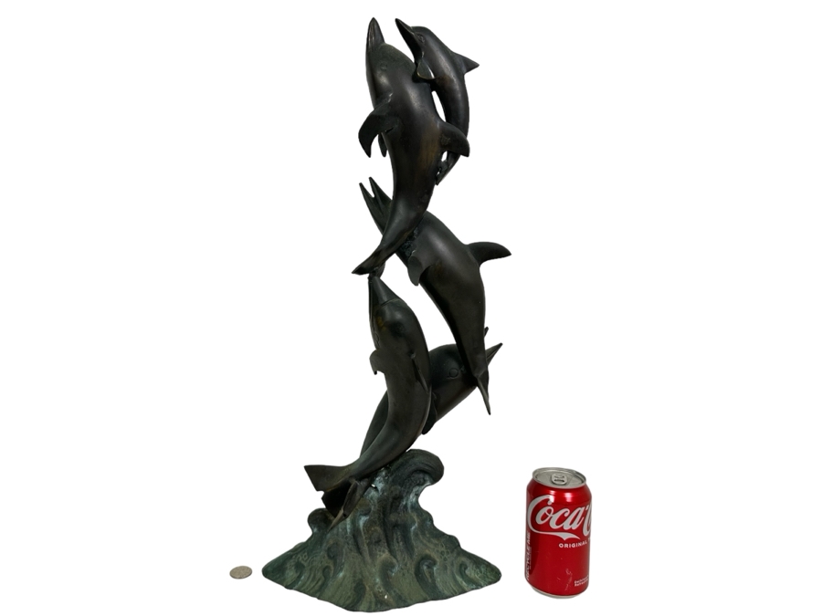 Decorative Metal Dolphin Sculpture 23H