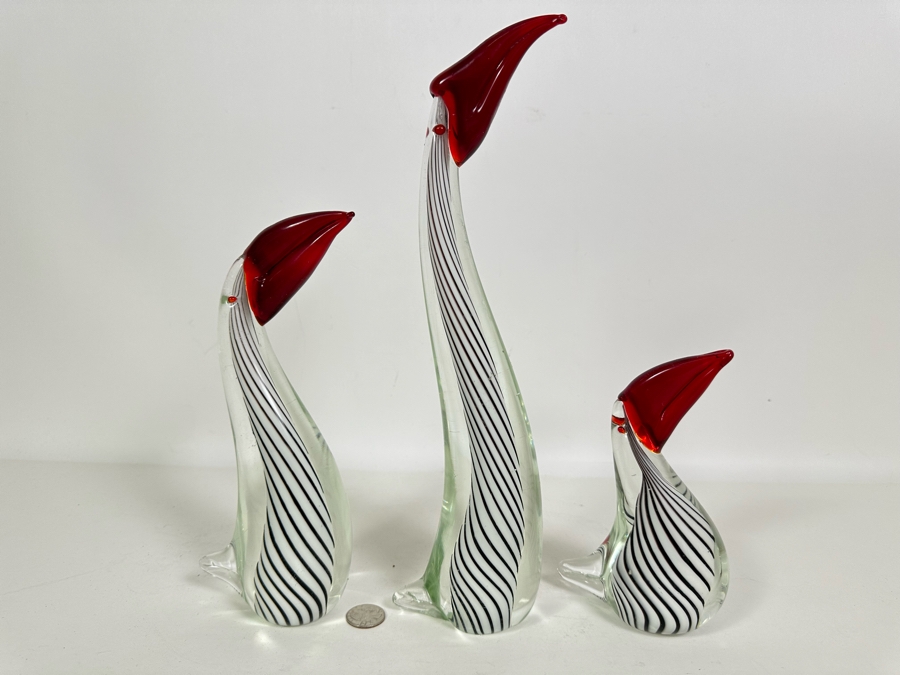 Set Of Three Glass Birds 7H - 13H [Photo 2]