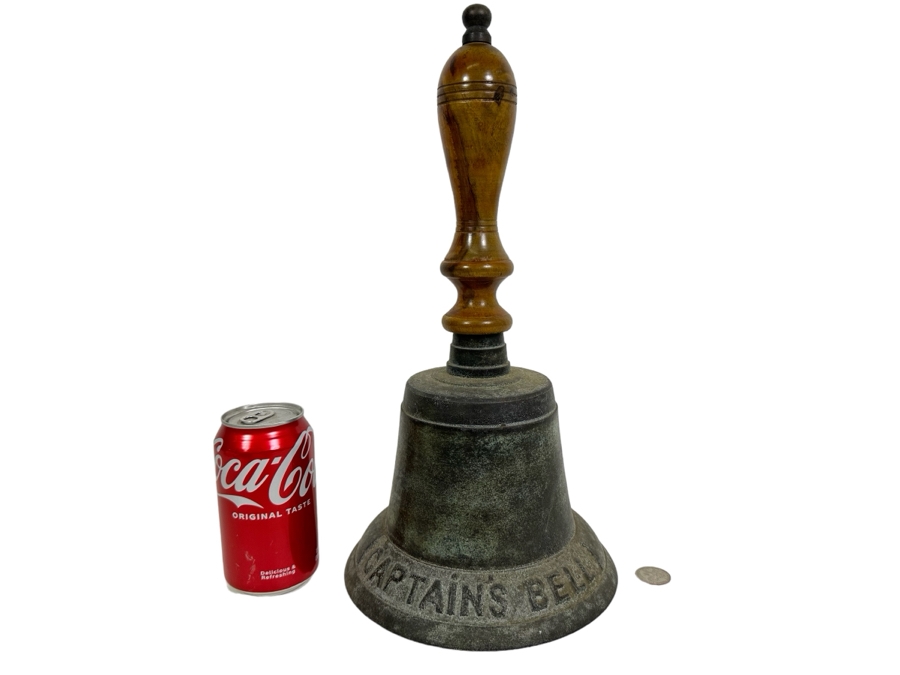 Large Decorative Captain's Bell With Wooden Handle Working Made In India 15.5H [Photo 1]