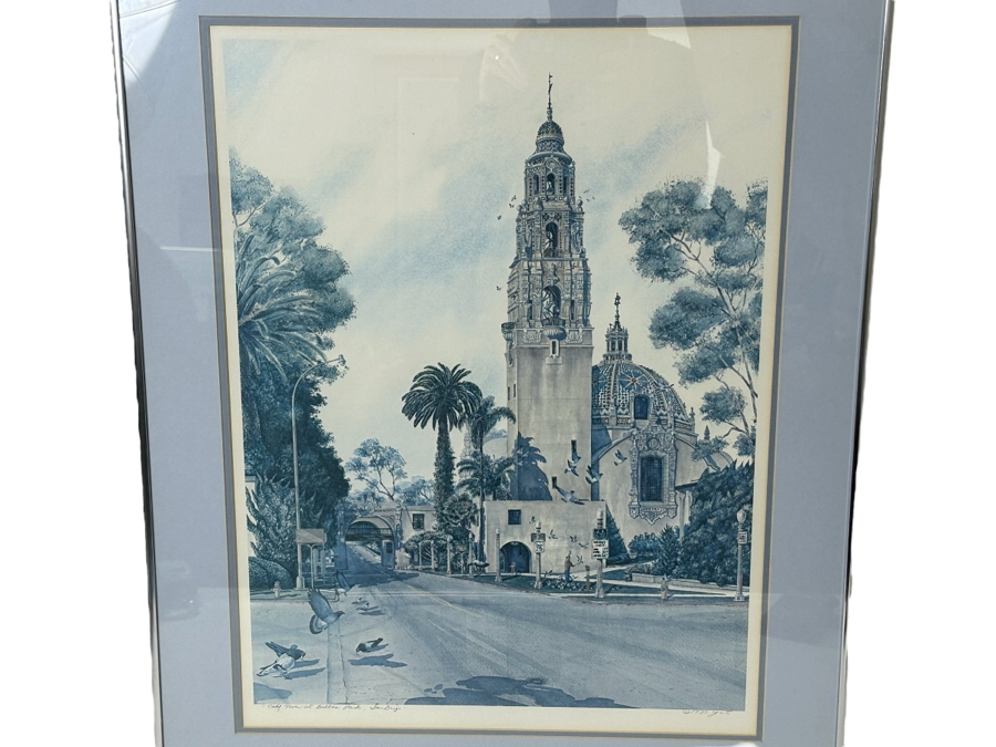 Hand Signed John Yato Print Titled 'California Tower At Balboa Park, San Diego' Dated 1983 18 X 24 Framed 24 X 30