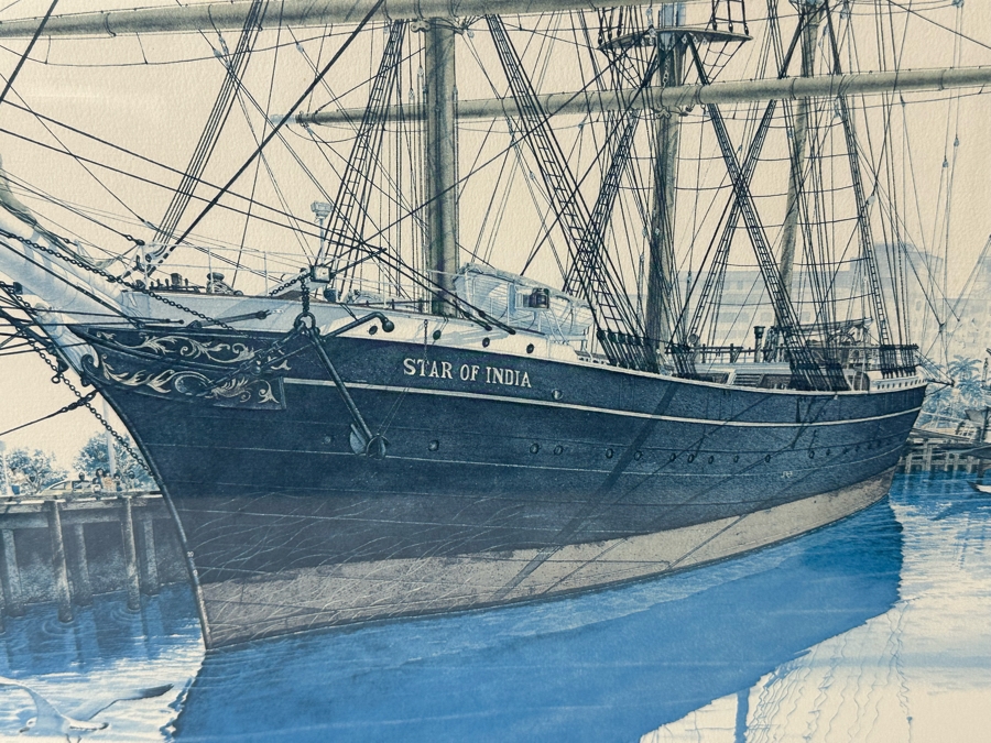 Hand Signed John Yato Print Titled 'Star Of India, San Diego' Dated 1982 18.5 X 24 Framed 24 X 30 [Photo 2]