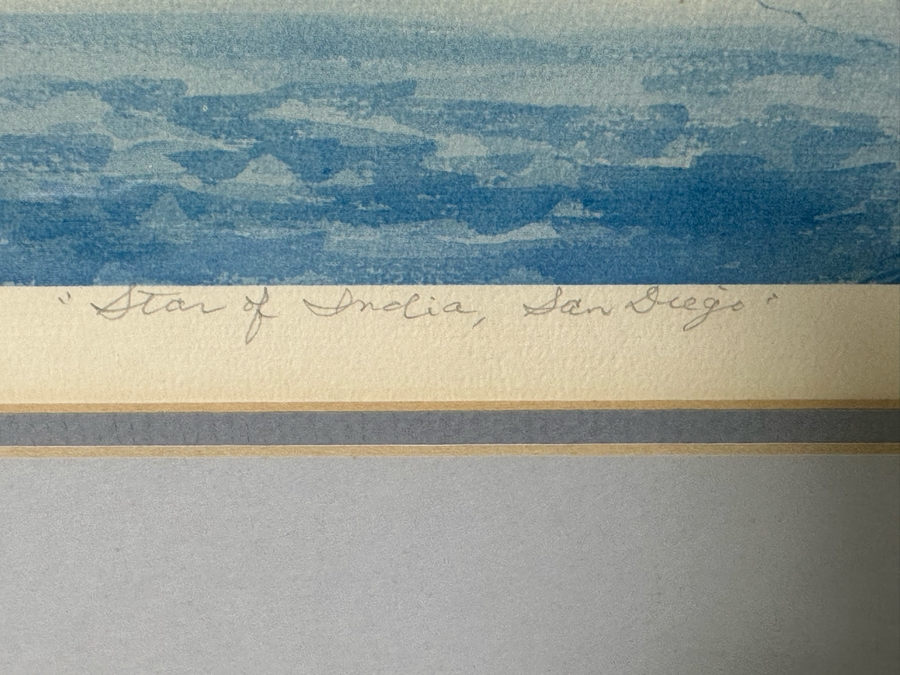Hand Signed John Yato Print Titled 'Star Of India, San Diego' Dated 1982 18.5 X 24 Framed 24 X 30 [Photo 5]