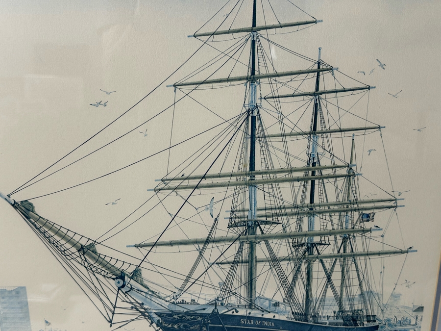 Hand Signed John Yato Print Titled 'Star Of India, San Diego' Dated 1982 18.5 X 24 Framed 24 X 30 [Photo 3]