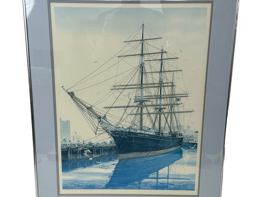 Hand Signed John Yato Print Titled 'Star Of India, San Diego' Dated 1982 18.5 X 24 Framed 24 X 30 [Photo 1]
