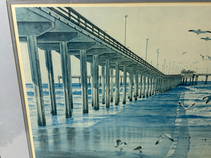 Hand Signed John Yato Print Titled 'Ocean Beach Pier, San Diego' Dated 1981 24 X 18 Framed 30 X 24 [Photo 3]