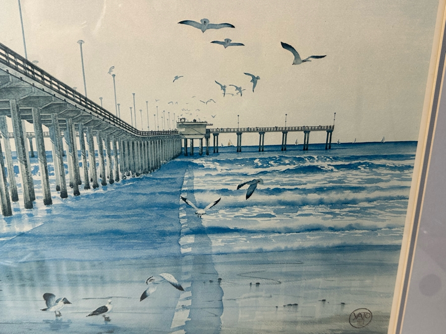 Hand Signed John Yato Print Titled 'Ocean Beach Pier, San Diego' Dated 1981 24 X 18 Framed 30 X 24 [Photo 4]