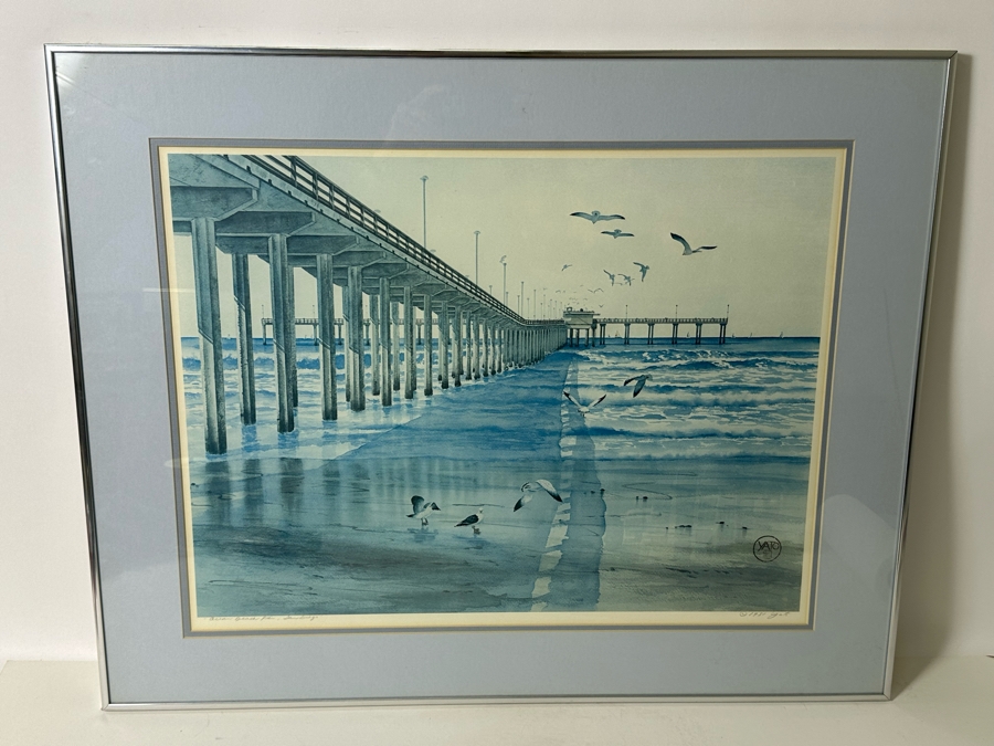 Hand Signed John Yato Print Titled 'Ocean Beach Pier, San Diego' Dated 1981 24 X 18 Framed 30 X 24 [Photo 2]