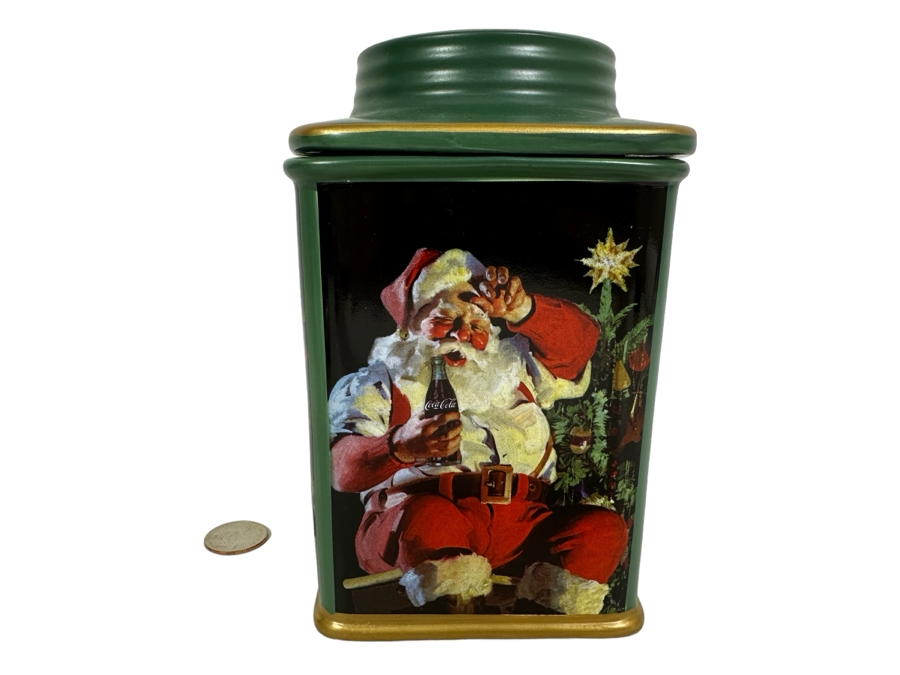 Santa Claus Drinking Coca-Cola Stoneware Cannister 4W X 7H [Photo 1]