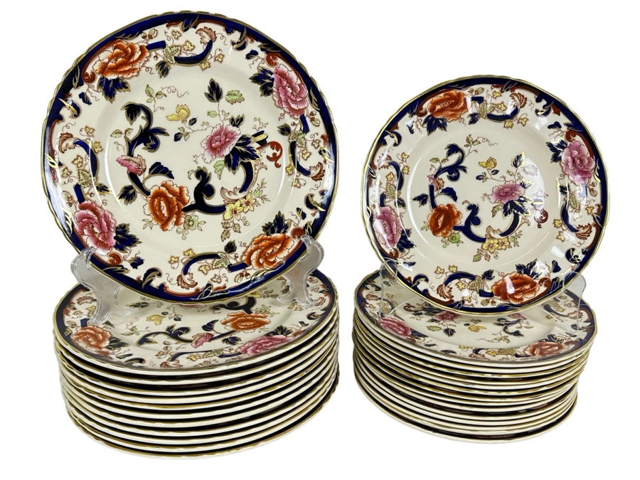 Mason's Ironstone Mandalay Pattern Blue Multicolor China Plates 12 X 10.5R (Dinner Plates) & 15 X 9R (Luncheon Plates) Made In England Replacements Value $1,950