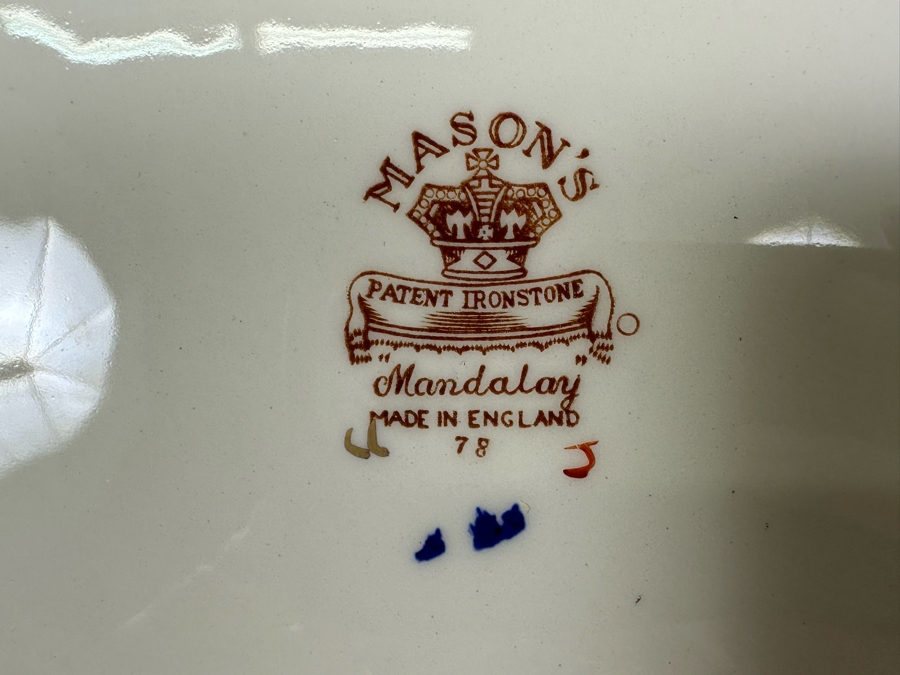 Mason's Ironstone Mandalay Pattern Blue Multicolor China Plates 12 X 10.5R (Dinner Plates) & 15 X 9R (Luncheon Plates) Made In England Replacements Value $1,950 [Photo 6]