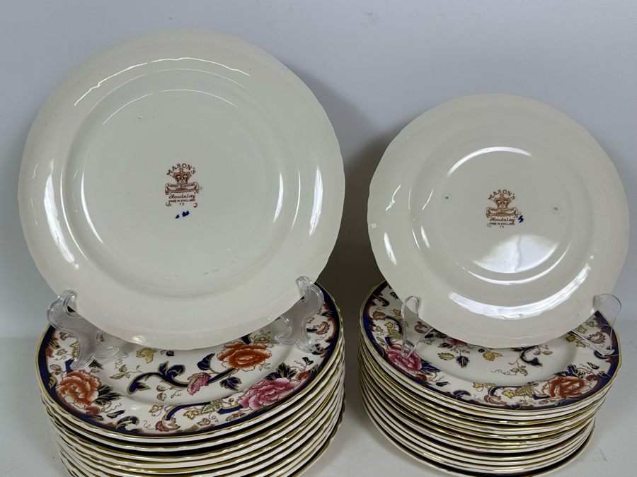 Mason's Ironstone Mandalay Pattern Blue Multicolor China Plates 12 X 10.5R (Dinner Plates) & 15 X 9R (Luncheon Plates) Made In England Replacements Value $1,950 [Photo 5]