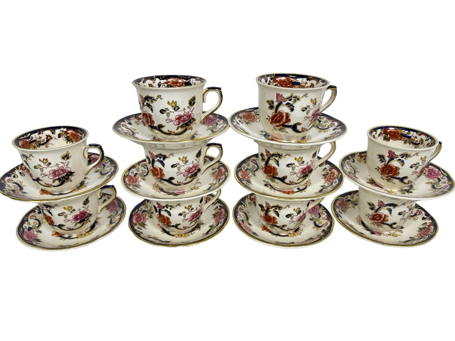 Mason's Ironstone Mandalay Pattern Blue Multicolor (10) Flat Cups & Saucers Made In England Replacements Value $1,090