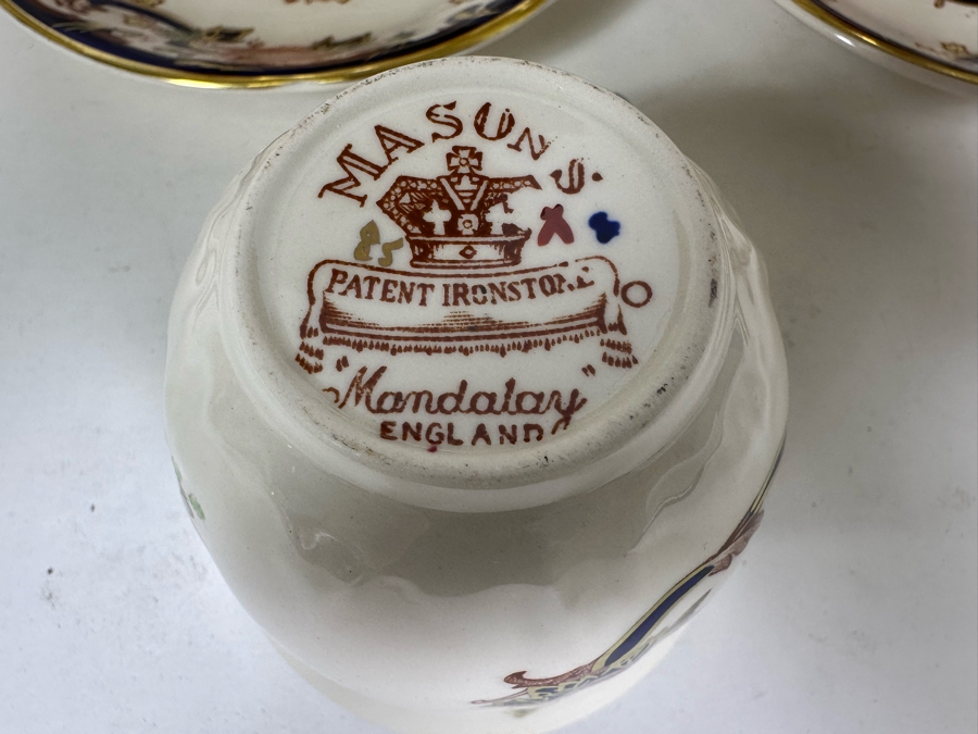 Mason's Ironstone Mandalay Pattern Blue Multicolor (10) Flat Cups & Saucers Made In England Replacements Value $1,090 [Photo 5]
