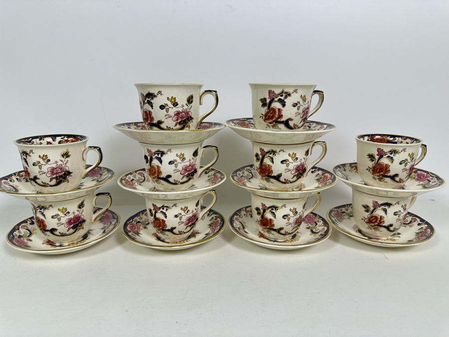 Mason's Ironstone Mandalay Pattern Blue Multicolor (10) Flat Cups & Saucers Made In England Replacements Value $1,090 [Photo 2]