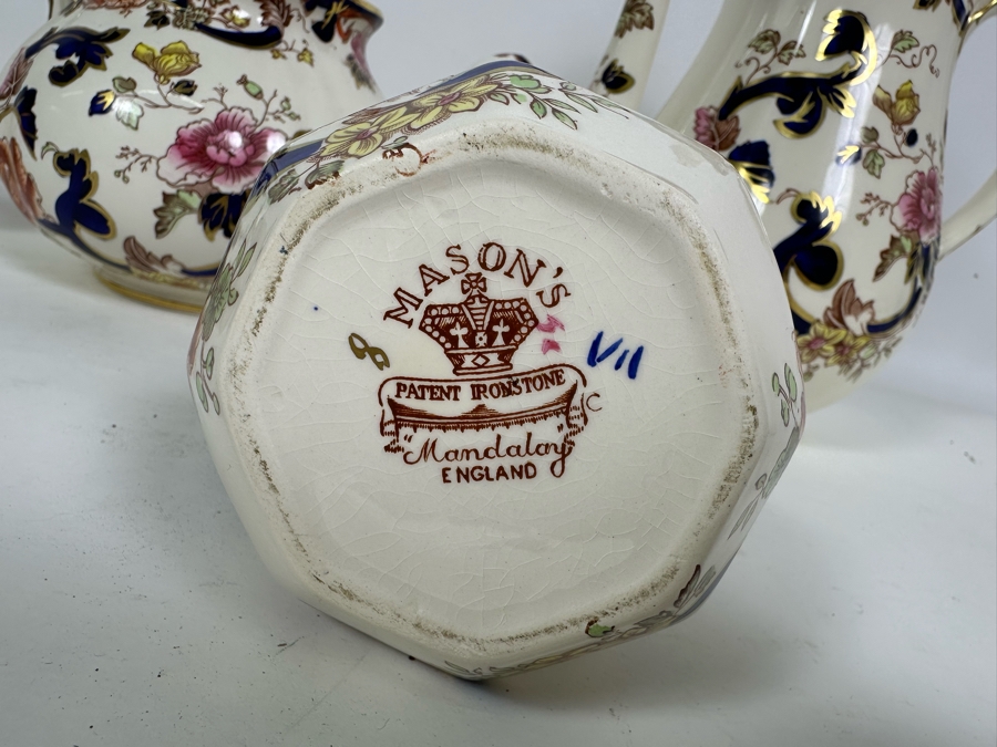 Mason's Ironstone Mandalay Pattern Blue Multicolor Coffee Pot 10H, Teapot 6.75H, Creamer & Sugar Bowl Made In England [Photo 9]