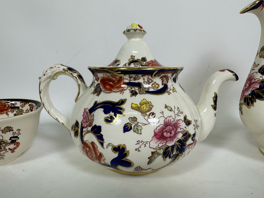 Mason's Ironstone Mandalay Pattern Blue Multicolor Coffee Pot 10H, Teapot 6.75H, Creamer & Sugar Bowl Made In England [Photo 3]