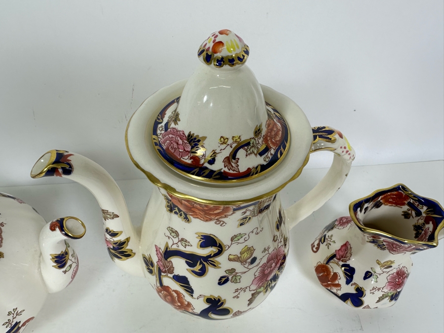 Mason's Ironstone Mandalay Pattern Blue Multicolor Coffee Pot 10H, Teapot 6.75H, Creamer & Sugar Bowl Made In England [Photo 6]