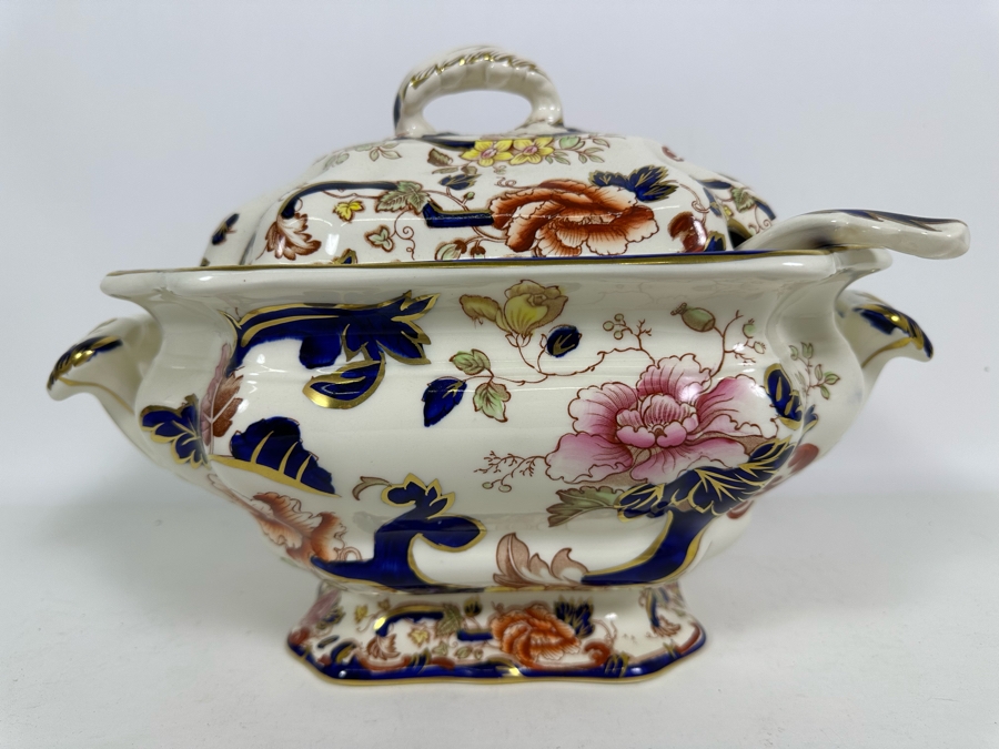 Mason's Ironstone Mandalay Pattern Blue Multicolor Oval Soup Tureen 9W X 9.5H With Ladle Made In England Replacements Value $530 [Photo 3]