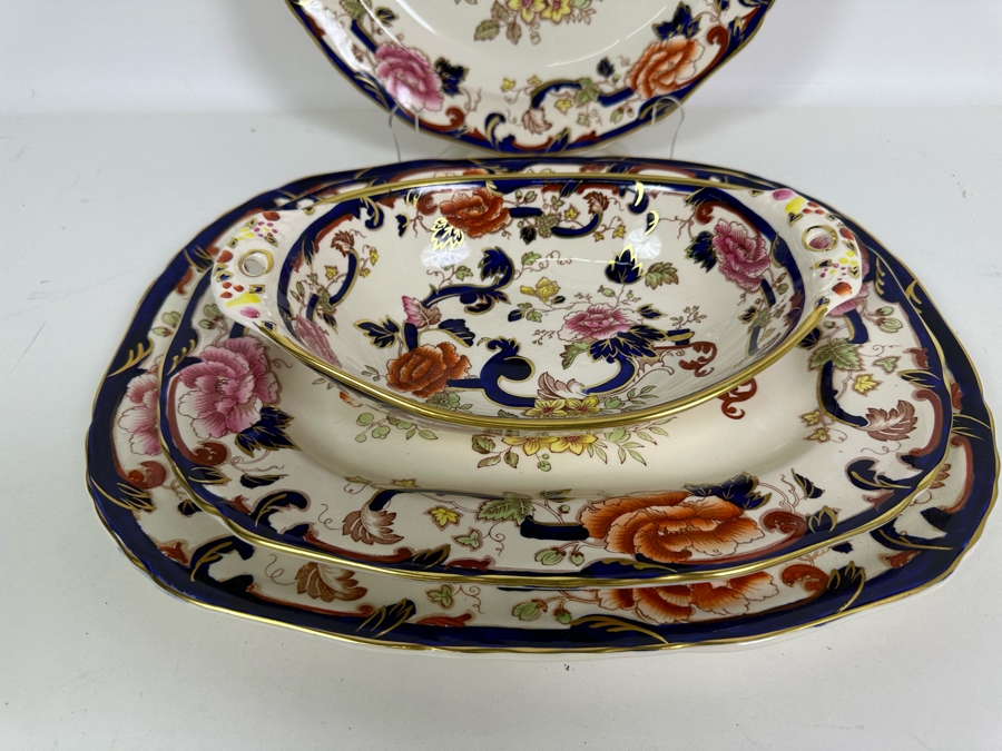 Mason's Ironstone Mandalay Pattern Blue Multicolor Charger Plate 12.75, Platter 15.25, Platter 13.25 & Handled Dish 11.25 Made In England [Photo 5]