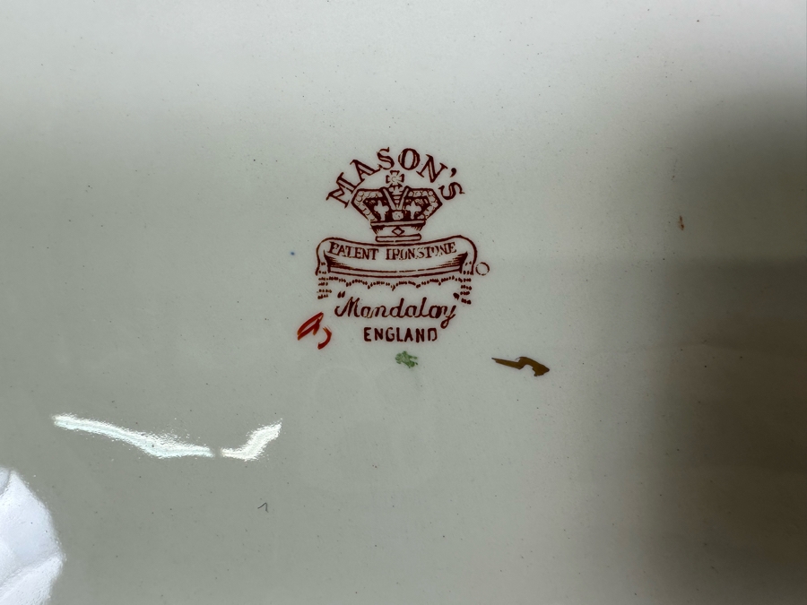 Mason's Ironstone Mandalay Pattern Blue Multicolor Charger Plate 12.75, Platter 15.25, Platter 13.25 & Handled Dish 11.25 Made In England [Photo 15]