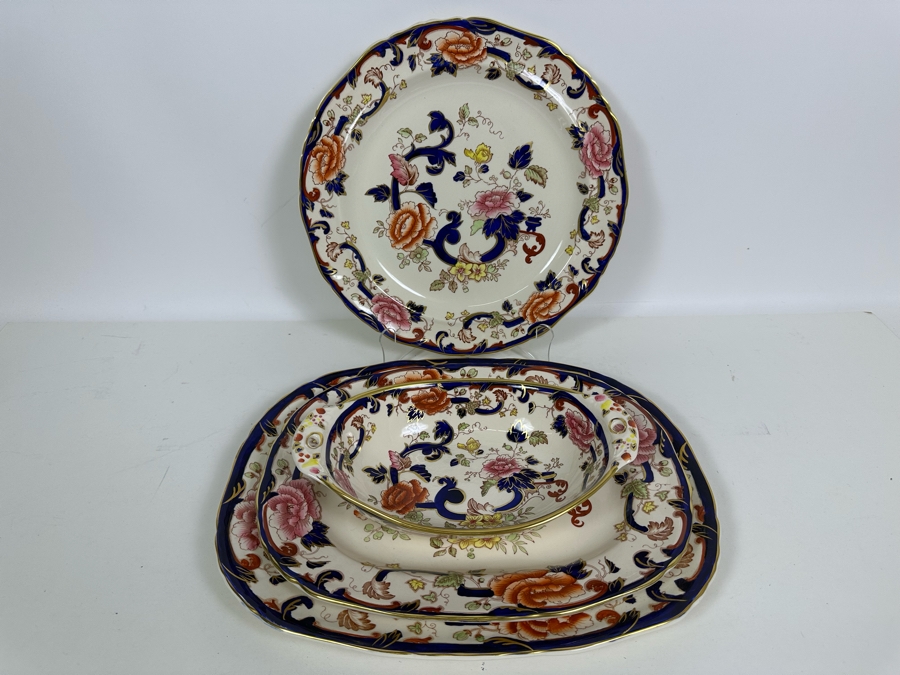 Mason's Ironstone Mandalay Pattern Blue Multicolor Charger Plate 12.75, Platter 15.25, Platter 13.25 & Handled Dish 11.25 Made In England [Photo 3]