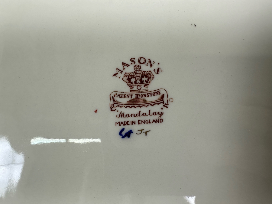 Mason's Ironstone Mandalay Pattern Blue Multicolor Charger Plate 12.75, Platter 15.25, Platter 13.25 & Handled Dish 11.25 Made In England [Photo 12]