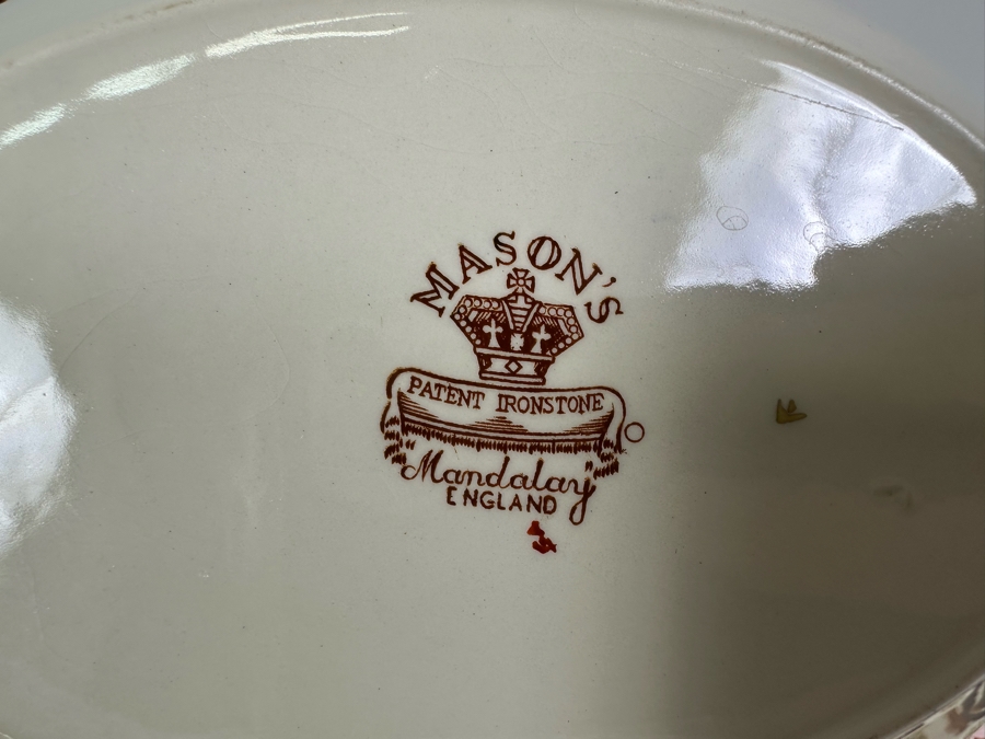 Mason's Ironstone Mandalay Pattern Blue Multicolor Charger Plate 12.75, Platter 15.25, Platter 13.25 & Handled Dish 11.25 Made In England [Photo 14]
