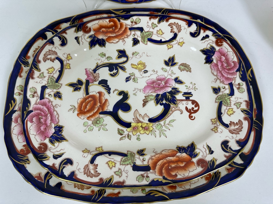 Mason's Ironstone Mandalay Pattern Blue Multicolor Charger Plate 12.75, Platter 15.25, Platter 13.25 & Handled Dish 11.25 Made In England [Photo 9]