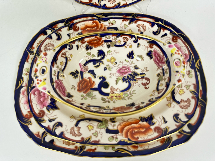 Mason's Ironstone Mandalay Pattern Blue Multicolor Charger Plate 12.75, Platter 15.25, Platter 13.25 & Handled Dish 11.25 Made In England [Photo 4]