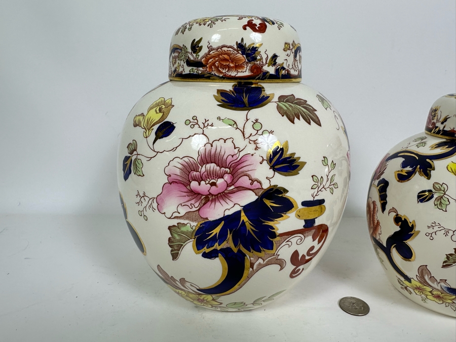 Mason's Ironstone Mandalay Pattern Blue Multicolor Pair Of Lidded Jars 9H & 7H Made In England [Photo 4]