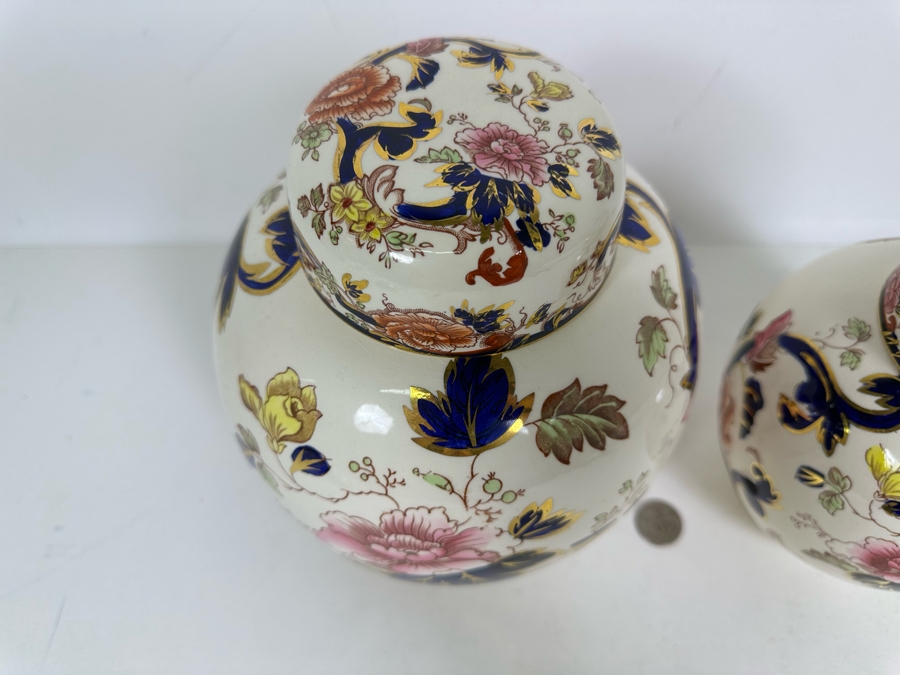 Mason's Ironstone Mandalay Pattern Blue Multicolor Pair Of Lidded Jars 9H & 7H Made In England [Photo 3]