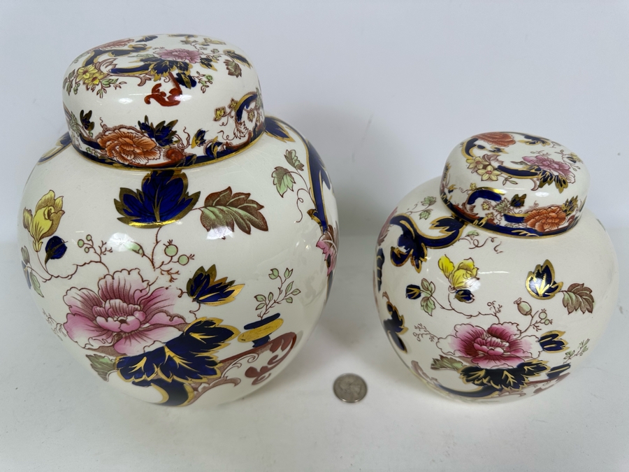 Mason's Ironstone Mandalay Pattern Blue Multicolor Pair Of Lidded Jars 9H & 7H Made In England [Photo 2]