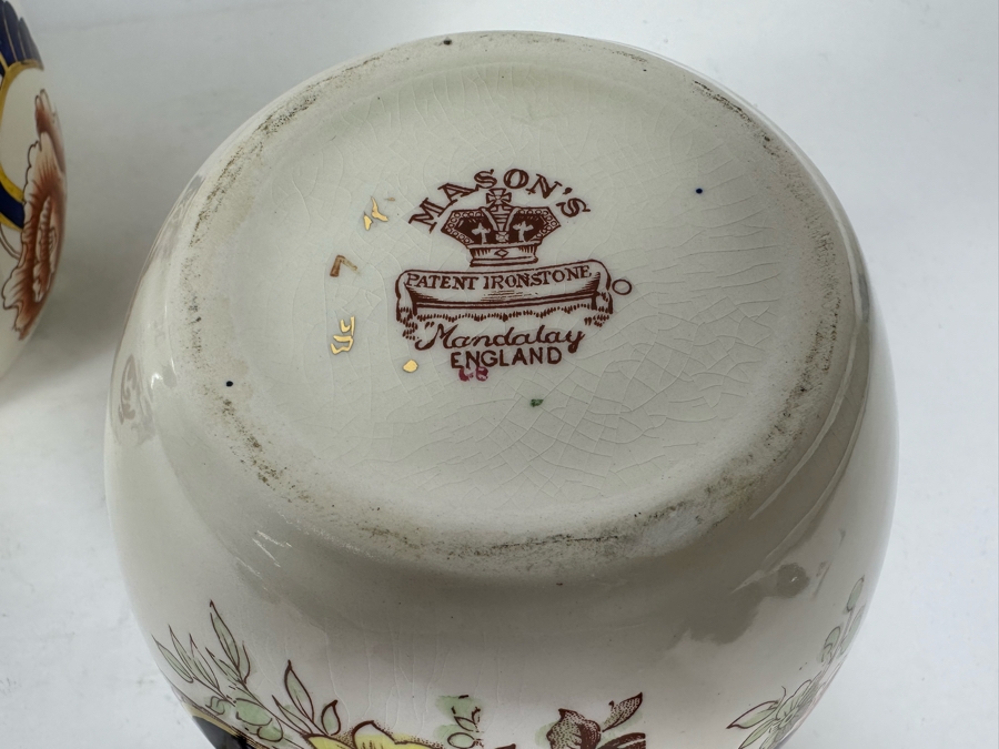 Mason's Ironstone Mandalay Pattern Blue Multicolor Pair Of Lidded Jars 9H & 7H Made In England [Photo 6]