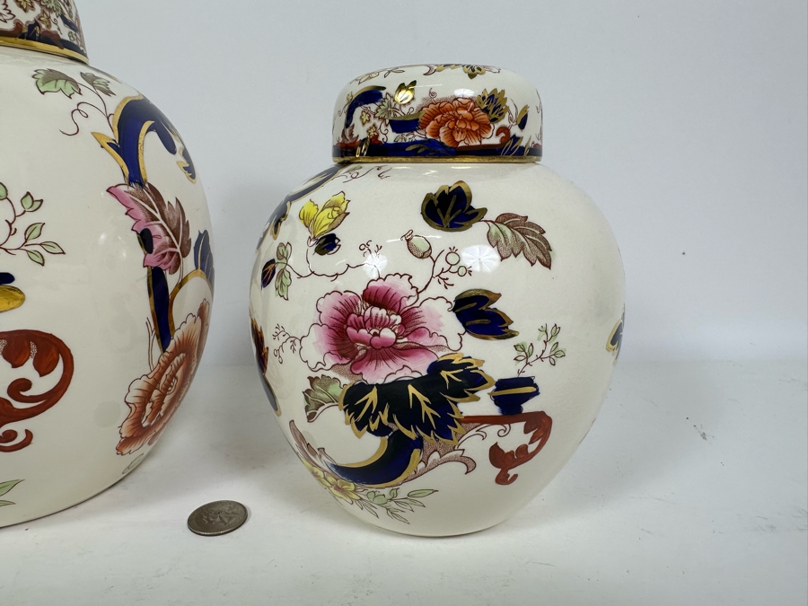 Mason's Ironstone Mandalay Pattern Blue Multicolor Pair Of Lidded Jars 9H & 7H Made In England [Photo 5]